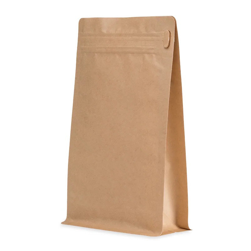 Кафяв крафт плик с плоско дъно и цип, без прорези