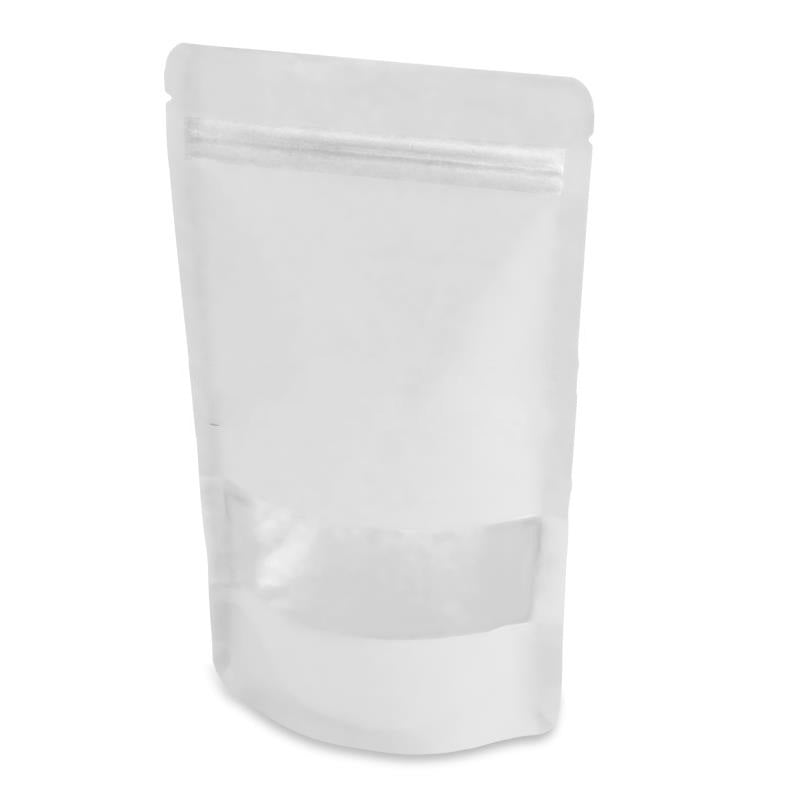 Бял крафт дойпак плик с прозорец и цип