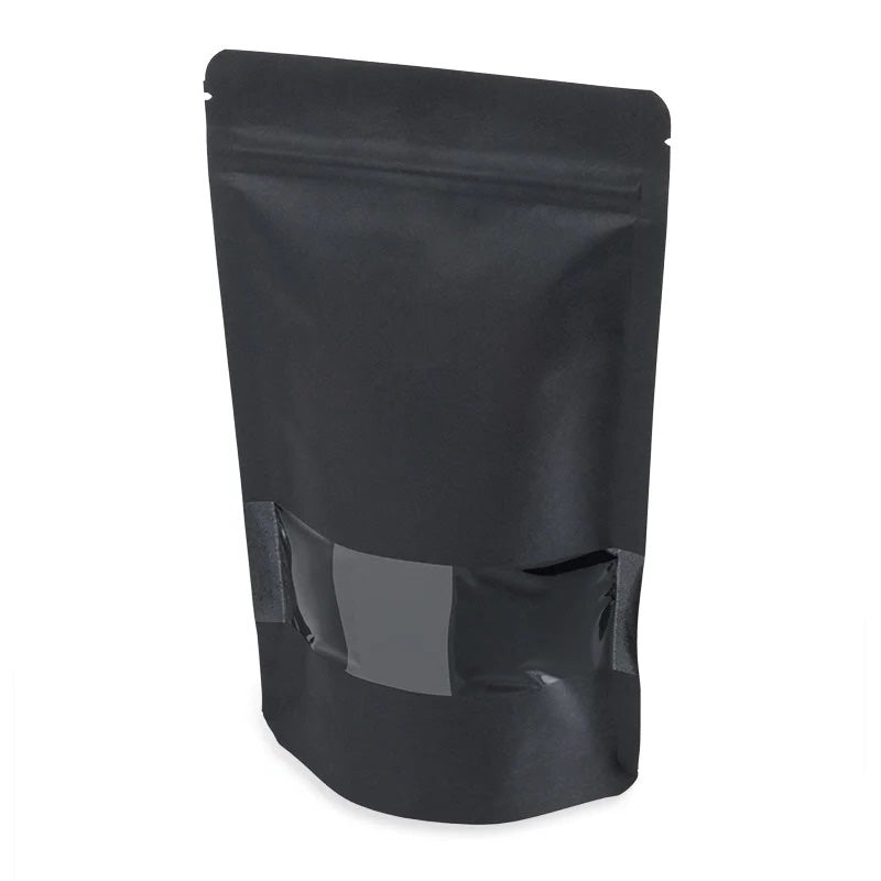 Черен крафт дойпак плик с прозорец и цип