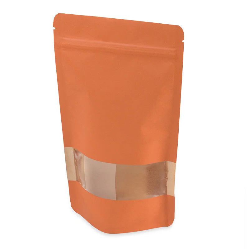 Оранжев крафт дойпак плик с прозорец и цип